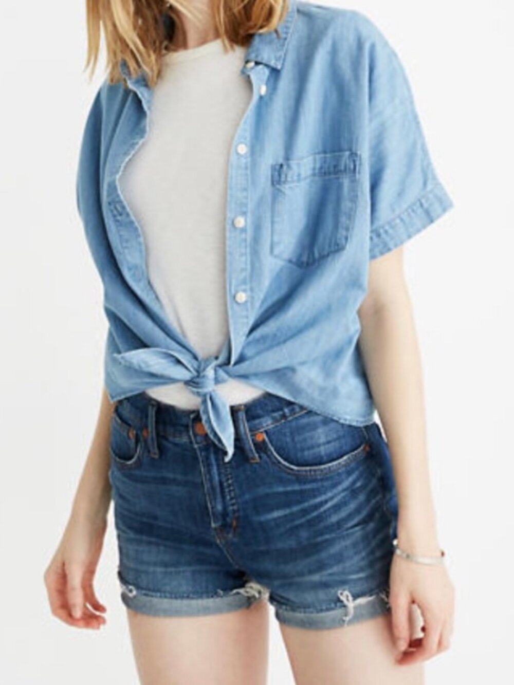 MADEWELL High-Rise Denim Shorts in Glenoaks Wash Denim Size 26